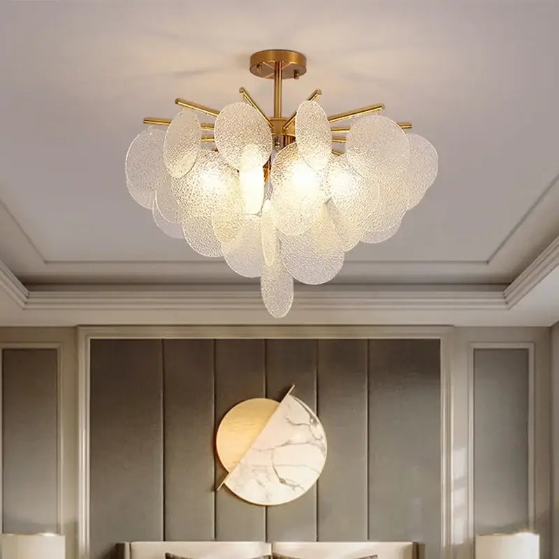 elegant glass chandelier gold textured bedroom light