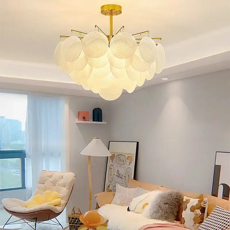 elegant glass chandelier gold textured bedroom light