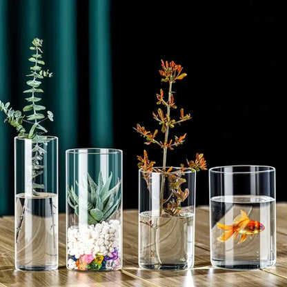 Modern clear glass cylinder vase set living room floral decor