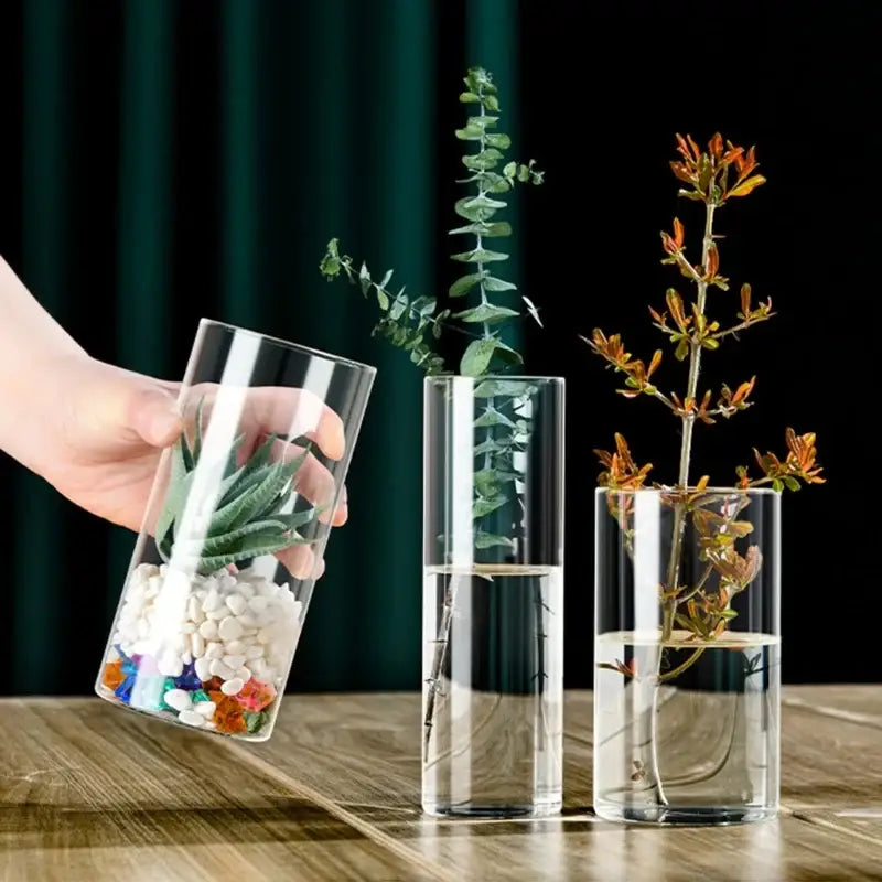 Modern clear glass cylinder vase set living room floral decor