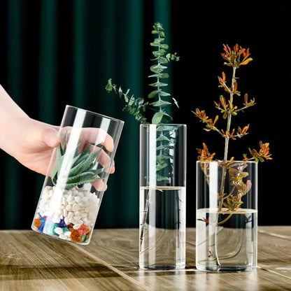 Modern clear glass cylinder vase set living room floral decor