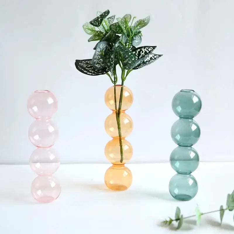 Modern colorful stacked glass vase set living room decor