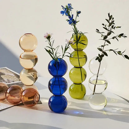 Modern colorful stacked glass vase set living room decor