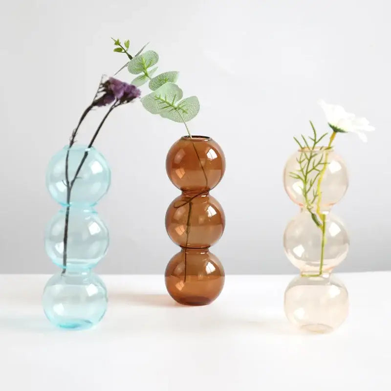 Modern colorful stacked glass vase set living room decor