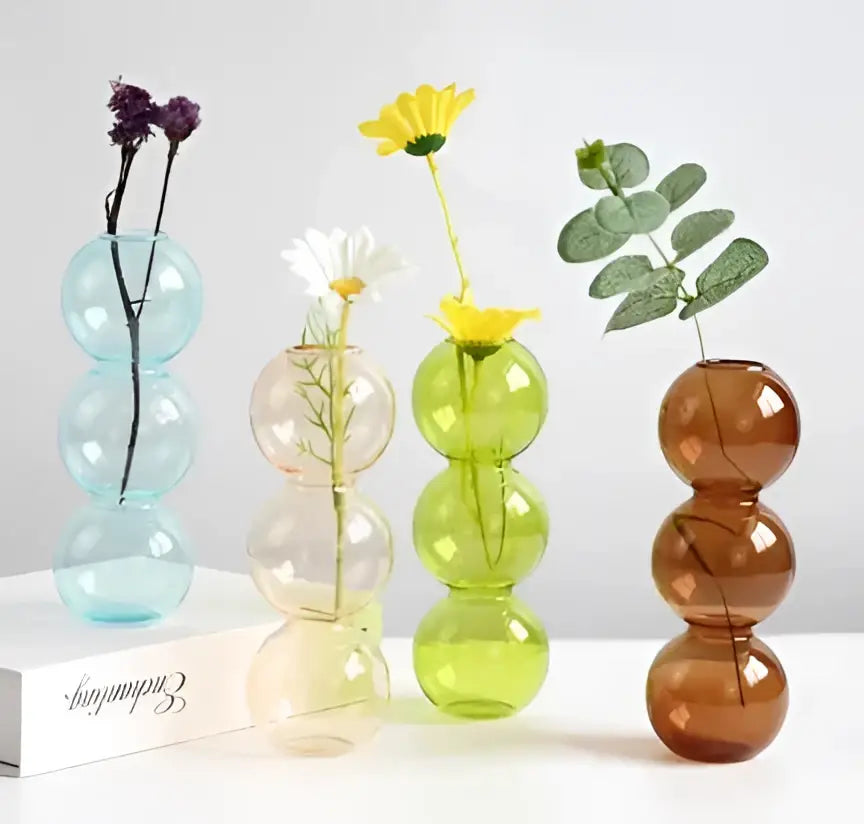 Modern colorful stacked glass vase set living room decor