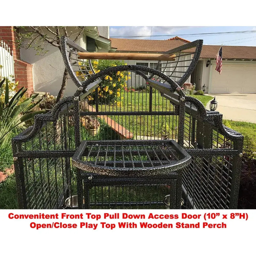 Elegant black wrought iron dome play bird parrot cage living room