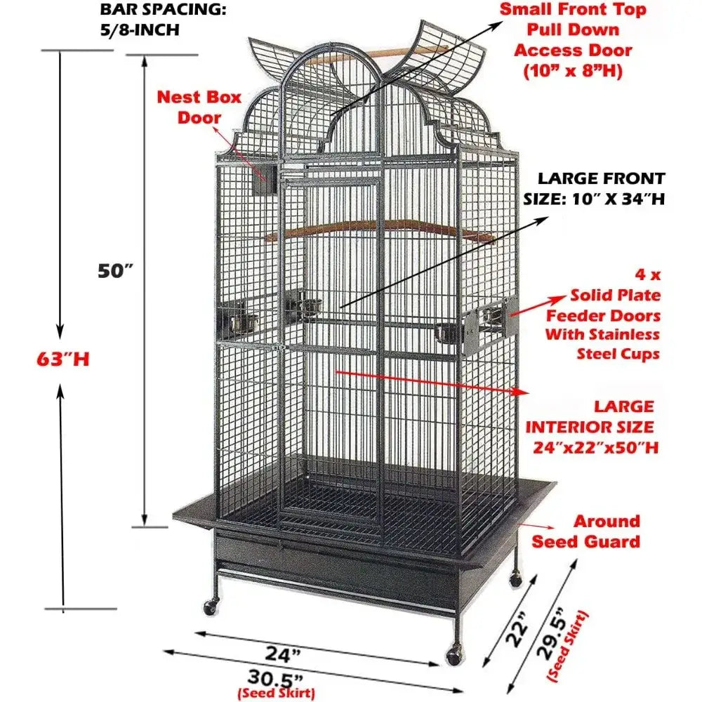 Elegant black wrought iron dome play bird parrot cage living room