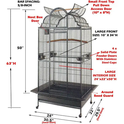 Elegant black wrought iron dome play bird parrot cage living room