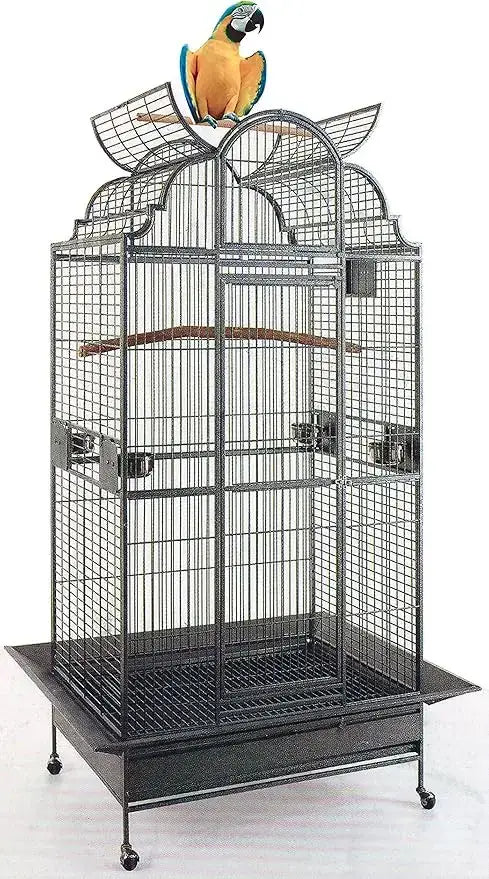 Elegant black wrought iron dome play bird parrot cage living room