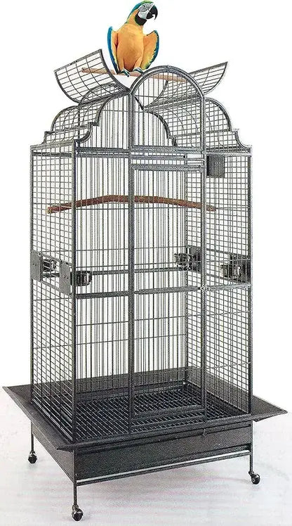 Elegant black wrought iron dome play bird parrot cage living room