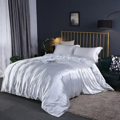 Elegant lime green satin duvet cover bedroom bed sheet set