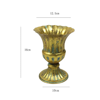 Ornate white & gold metal flower vase – dining room centerpiece