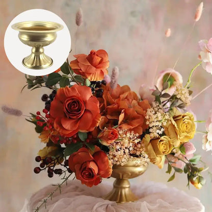 Ornate white & gold metal flower vase – dining room centerpiece