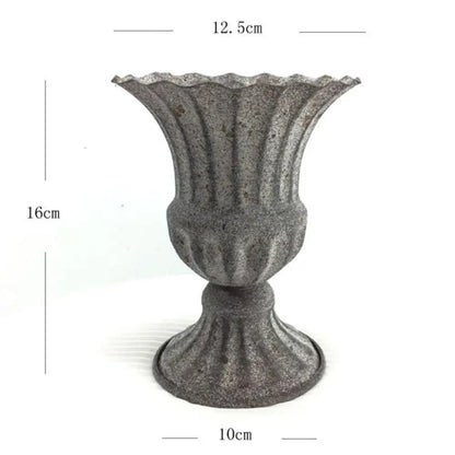 Ornate white & gold metal flower vase – dining room centerpiece