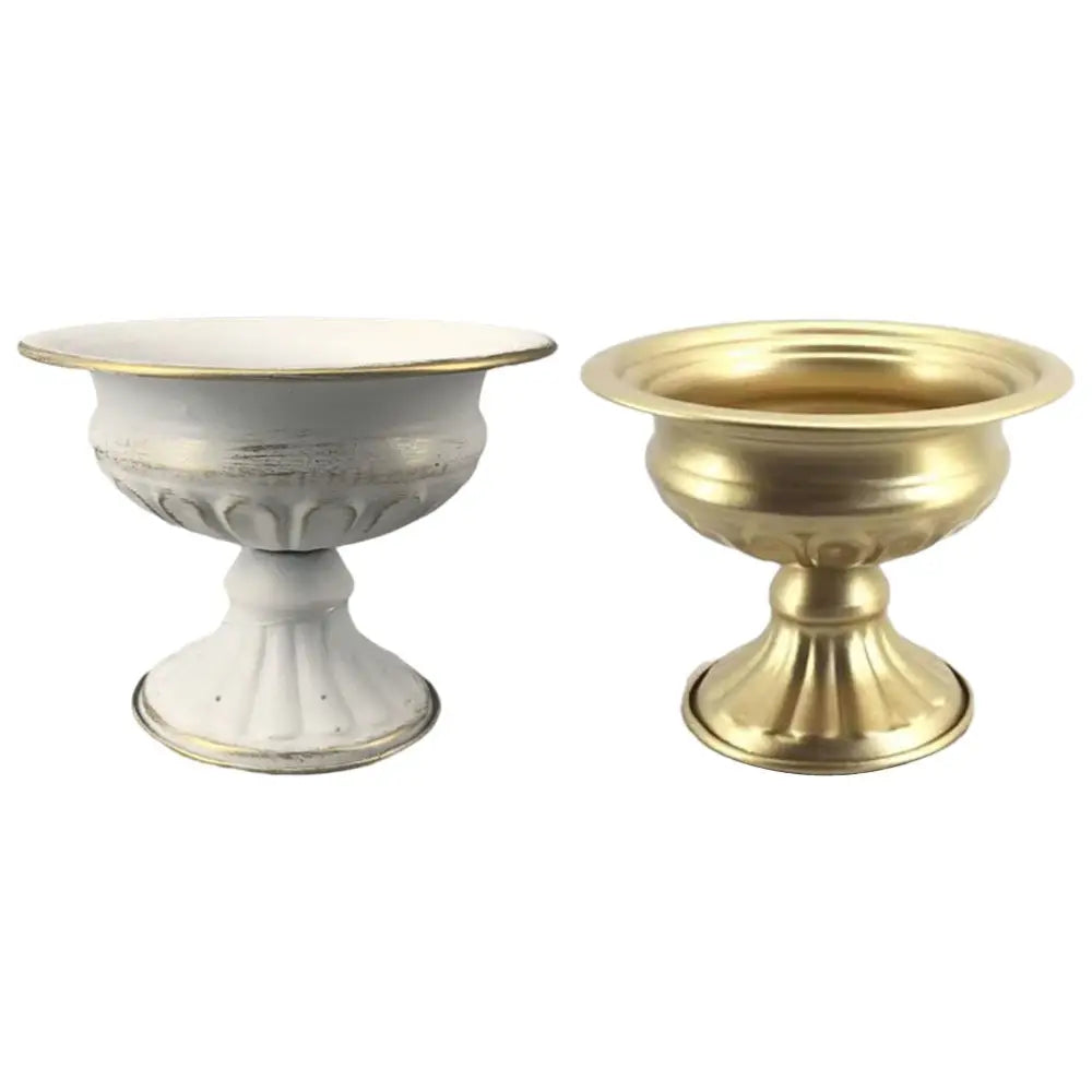 Ornate white & gold metal flower vase – dining room centerpiece