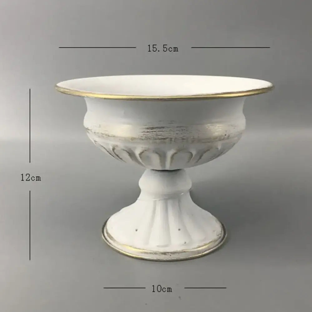 Ornate white & gold metal flower vase – dining room centerpiece
