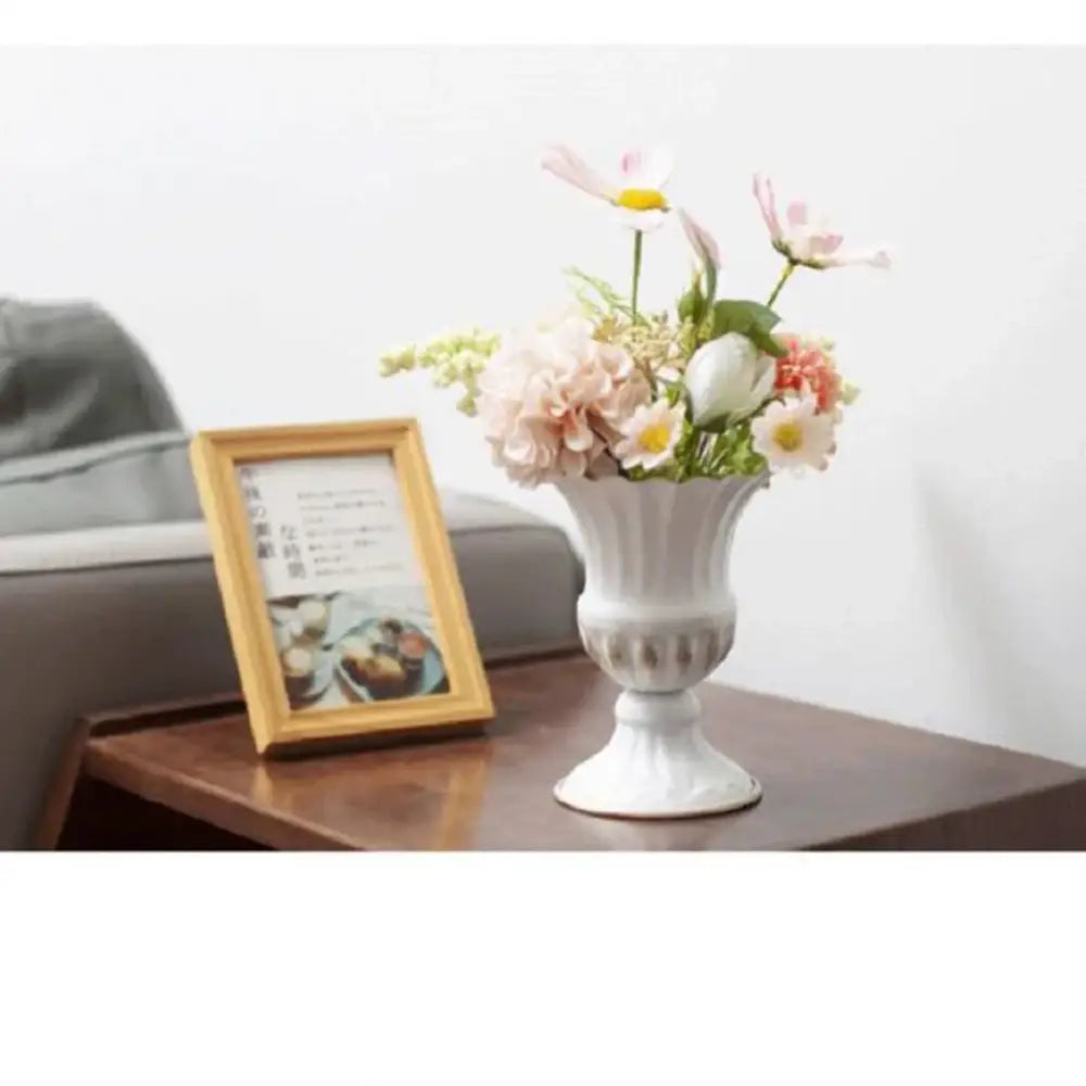 Ornate white & gold metal flower vase – dining room centerpiece