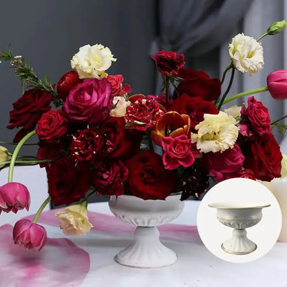 Ornate white & gold metal flower vase – dining room centerpiece
