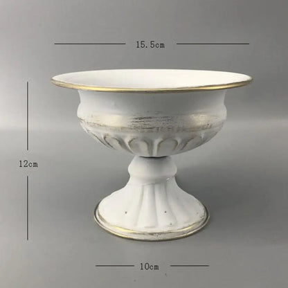 Ornate white & gold metal flower vase – dining room centerpiece