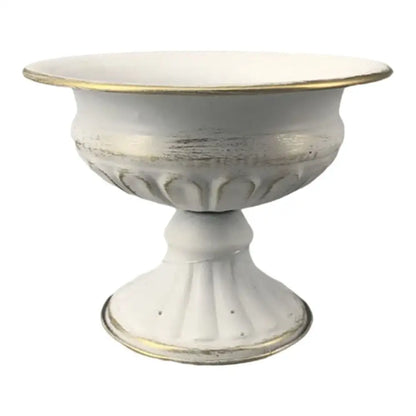 Ornate white & gold metal flower vase – dining room centerpiece