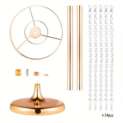 Elegant gold metal vases with crystals and roses wedding decor