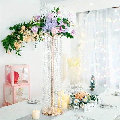 Elegant gold metal vases with crystals and roses wedding decor