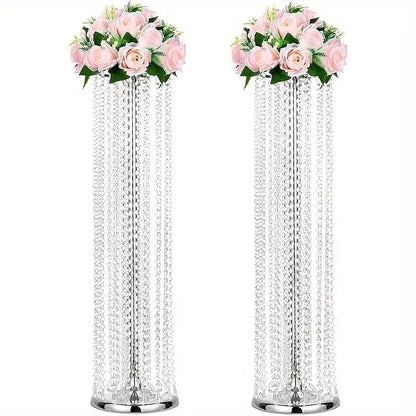 Elegant gold metal vases with crystals and roses wedding decor