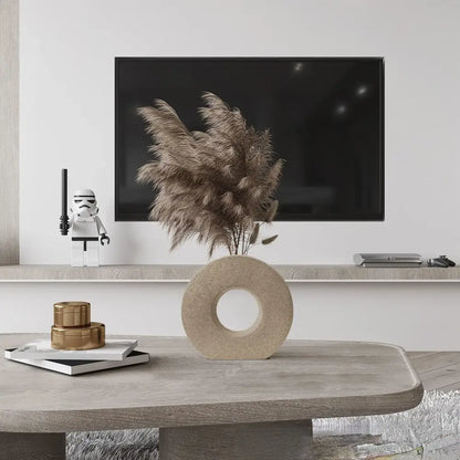 Minimalist black white & beige ceramic donut vase living room decor