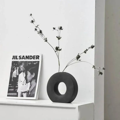 Minimalist black white & beige ceramic donut vase living room decor