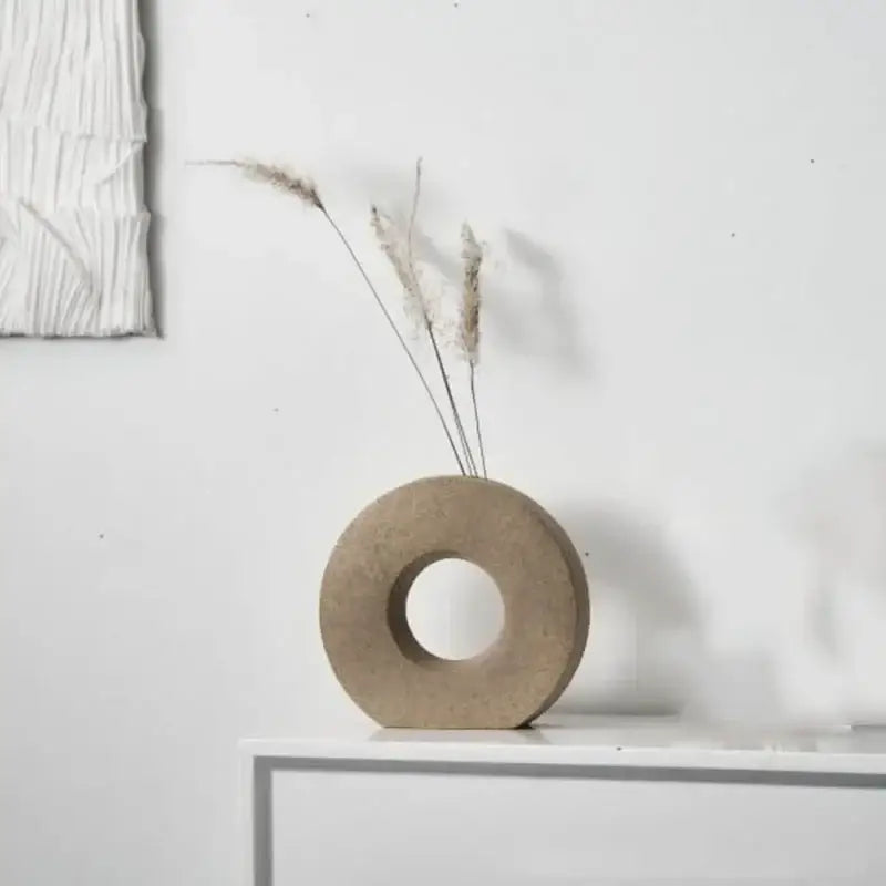 Minimalist black white & beige ceramic donut vase living room decor