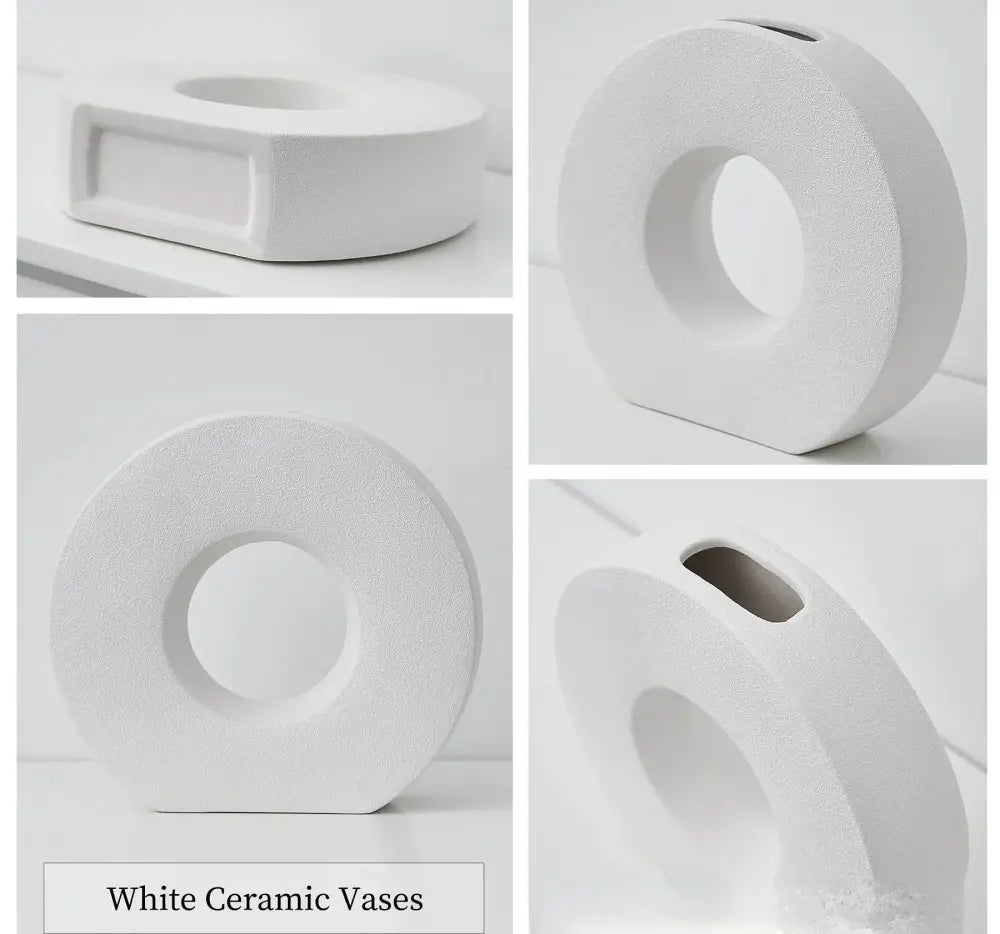 Minimalist black white & beige ceramic donut vase living room decor