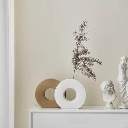 Minimalist black white & beige ceramic donut vase living room decor