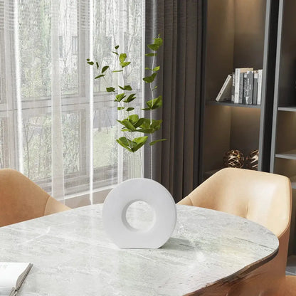 Minimalist black white & beige ceramic donut vase living room decor
