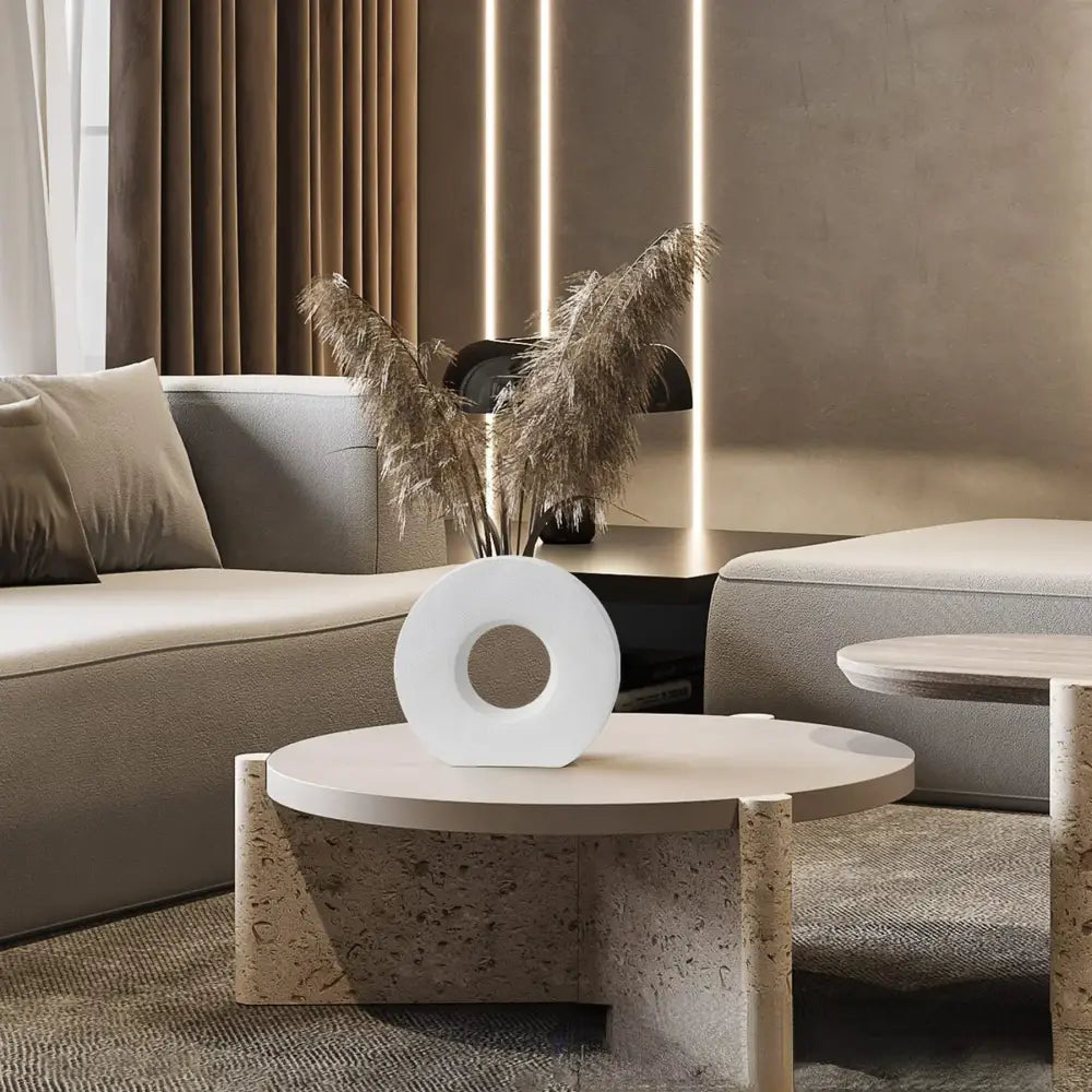 Minimalist black white & beige ceramic donut vase living room decor