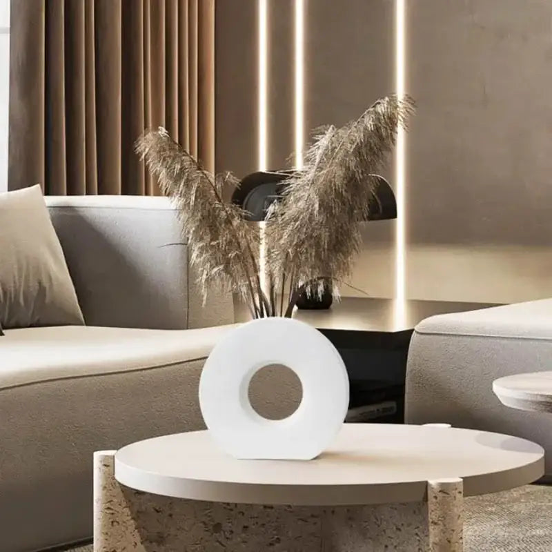 Minimalist black white & beige ceramic donut vase living room decor