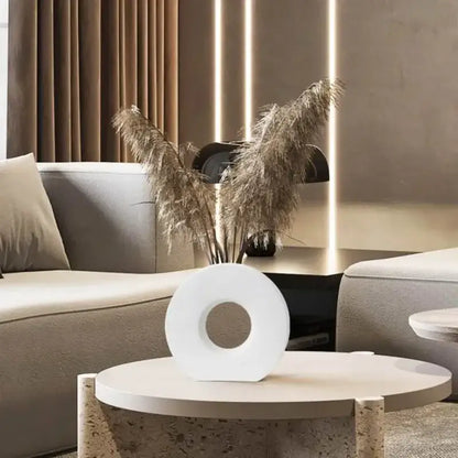 Minimalist black white & beige ceramic donut vase living room decor