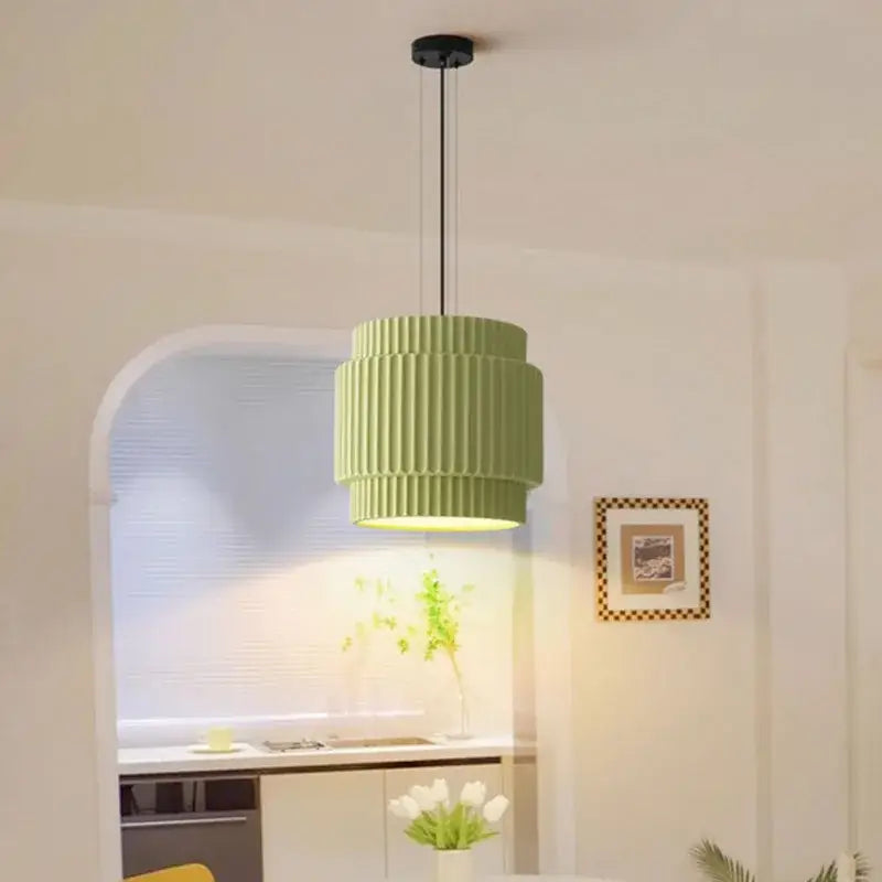 elegant resin sage green ribbed pendant light dining room