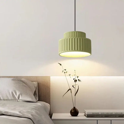 elegant resin sage green ribbed pendant light dining room