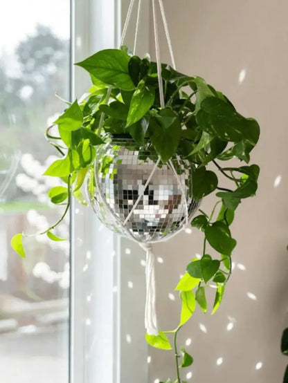 Silver disco ball round glass vase planter set living room decor