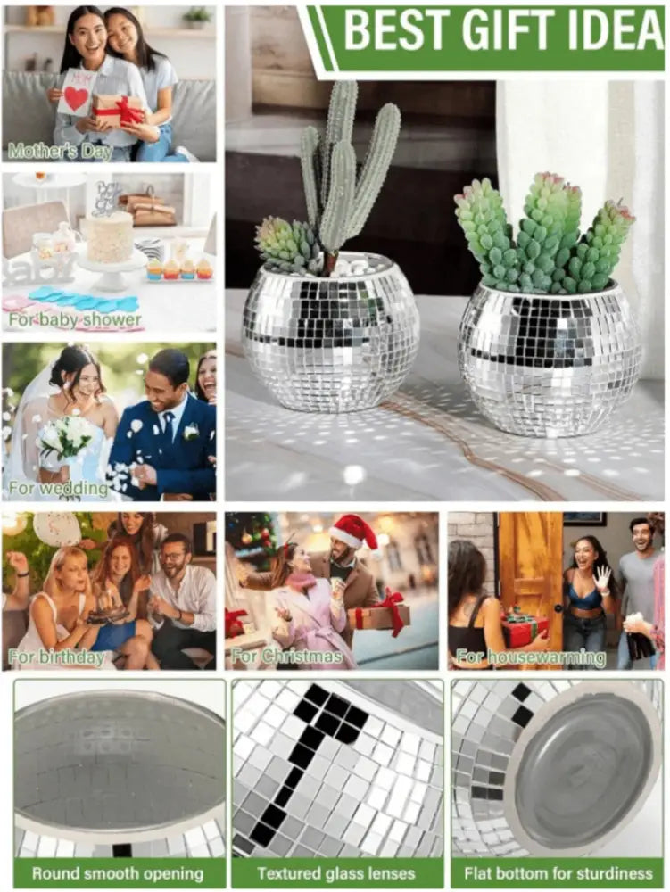 Silver disco ball round glass vase planter set living room decor