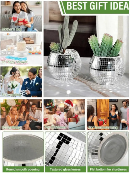 Silver disco ball round glass vase planter set living room decor