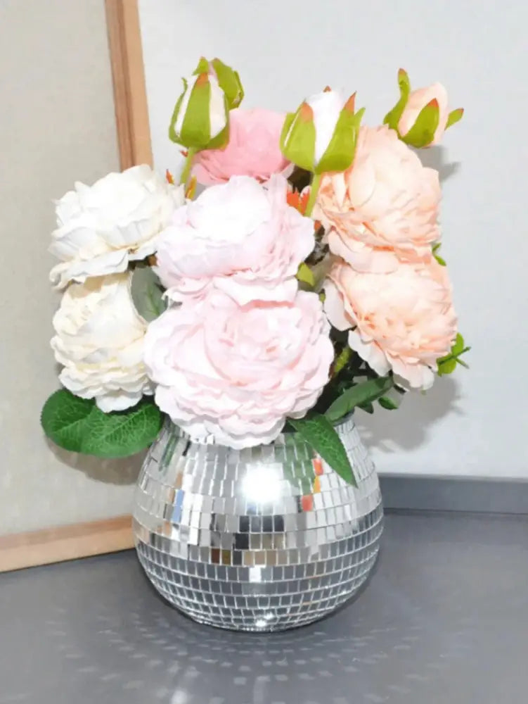 Silver disco ball round glass vase planter set living room decor
