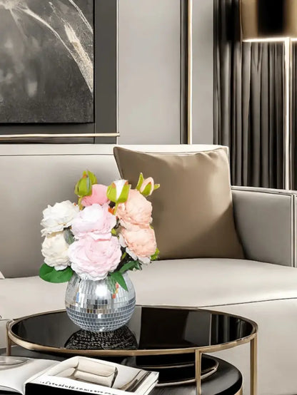 Silver disco ball round glass vase planter set living room decor