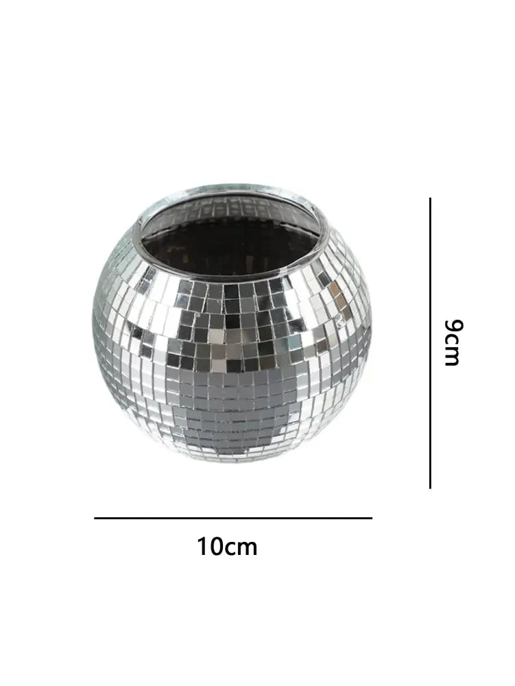 Silver disco ball round glass vase planter set living room decor