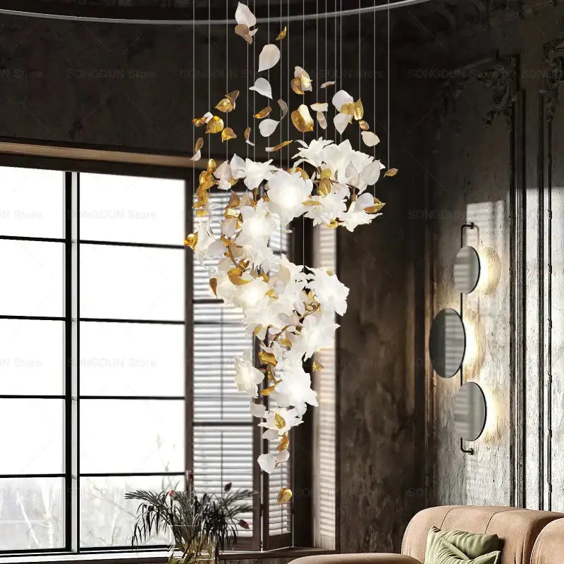 elegant villa white & gold chandelier living room light