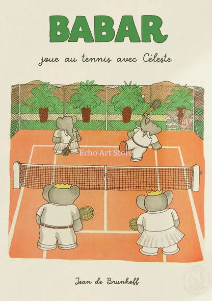 Elephant babar family yoga poster for kids room