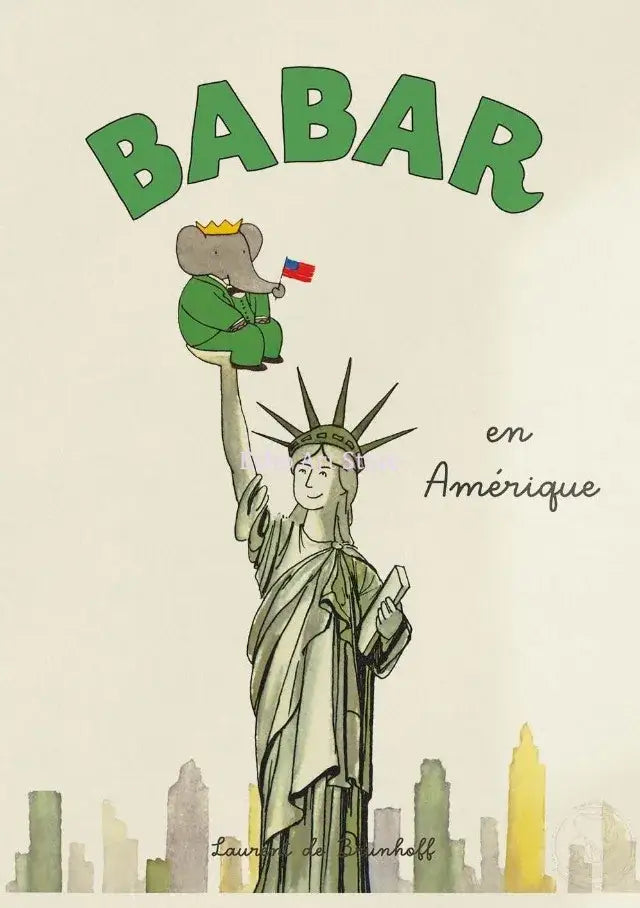 Elephant babar family yoga poster for kids room