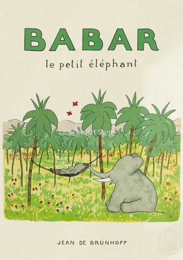 Vintage elephant in red car kids canvas wall art bedroom decor