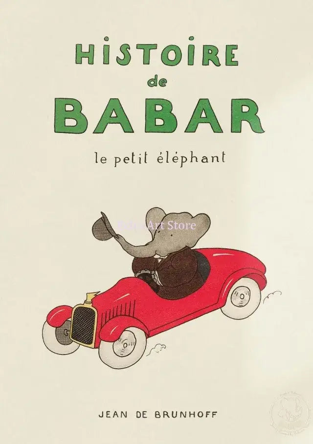 Vintage elephant in red car kids canvas wall art bedroom decor