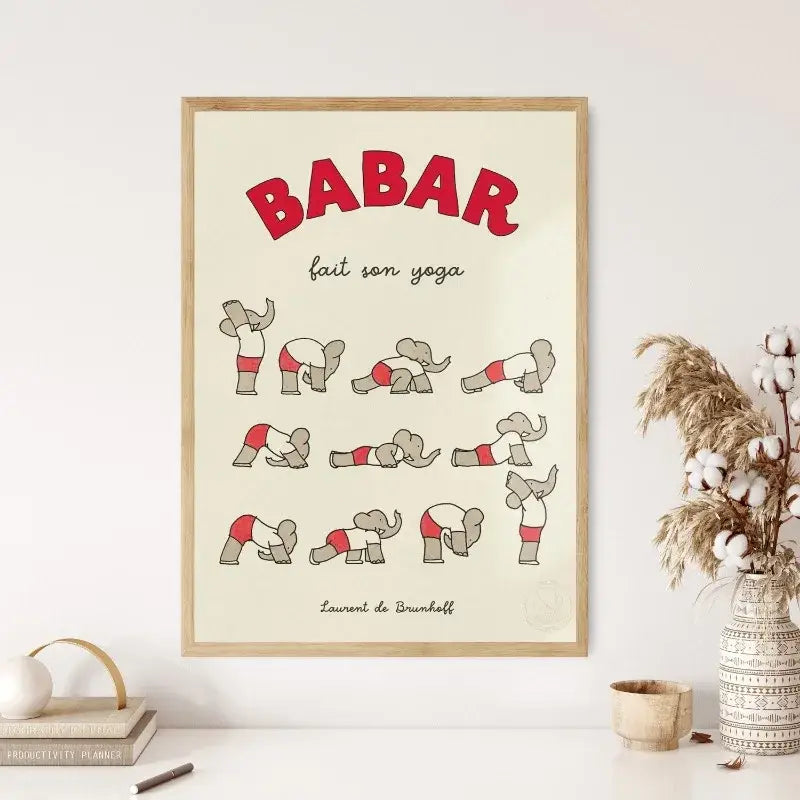 Vintage elephant in red car kids canvas wall art bedroom decor